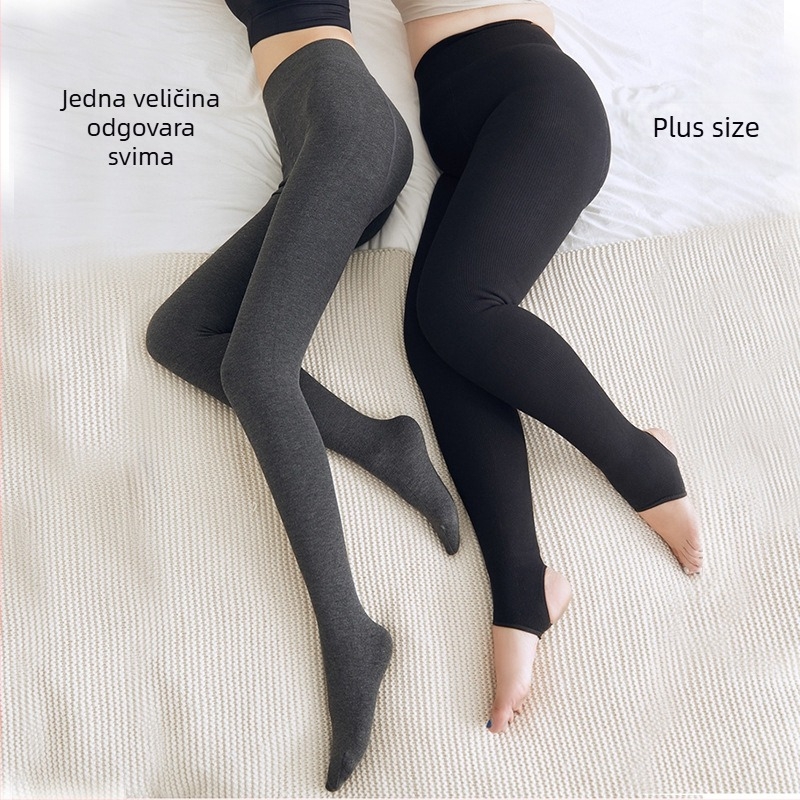 Ženske tajice s fleece podstavom, debeli, sive uspravne pruge