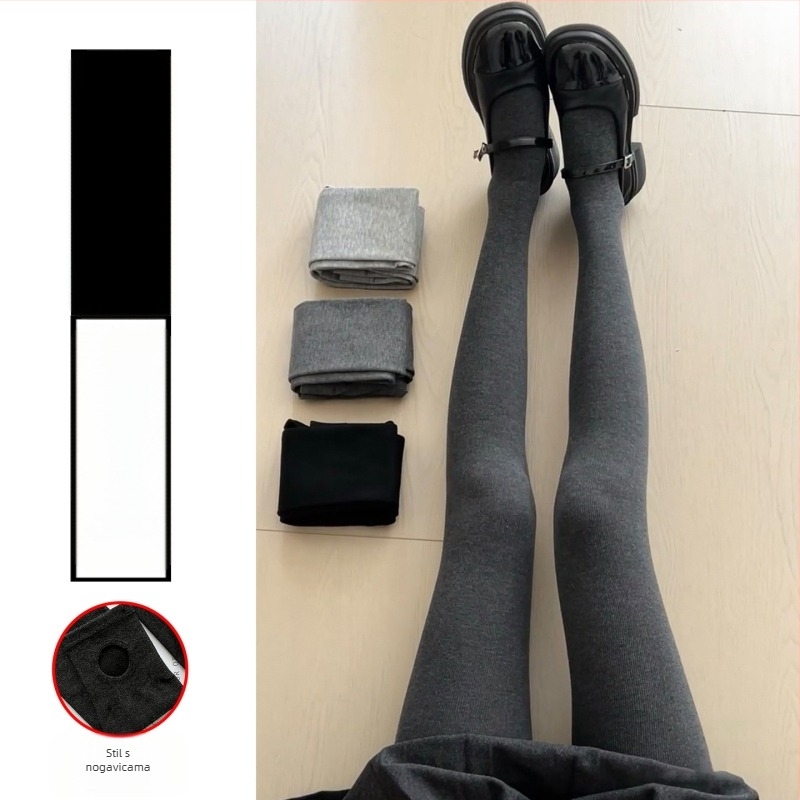 Ženske pletene pamukne tajice s fleece podstavom za jesen-zimu, debele i tijesno prilagodljive, 50–70% pamuka, nylon ispod 30%