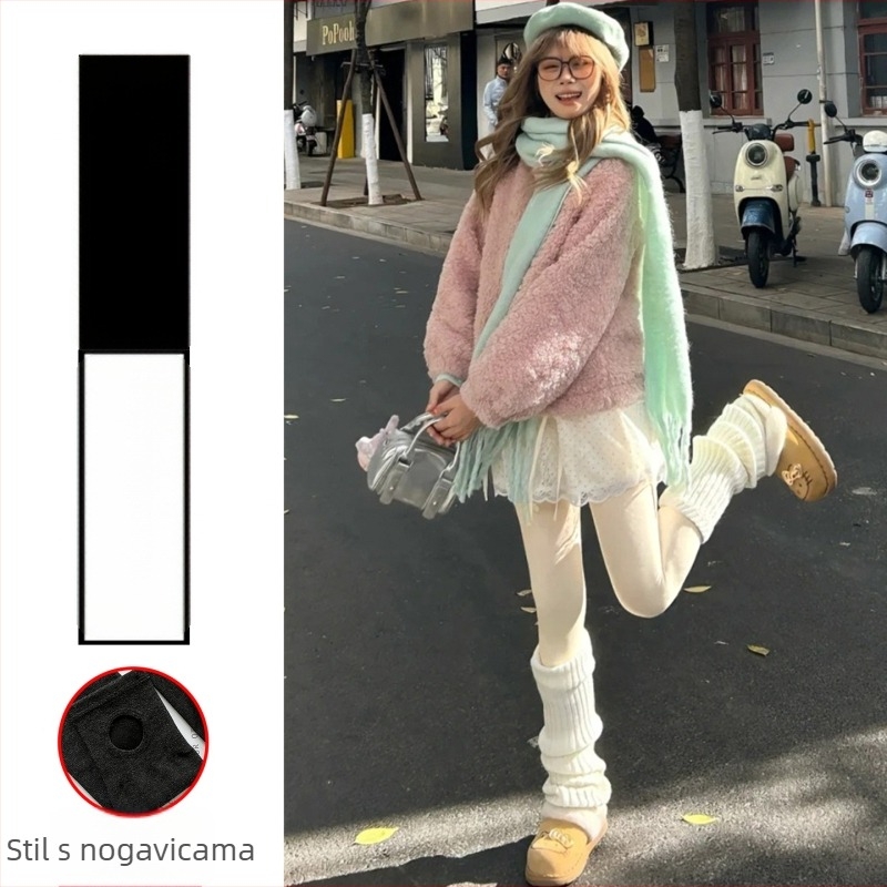 Ženske pletene pamukne tajice s fleece podstavom za jesen-zimu, debele i tijesno prilagodljive, 50–70% pamuka, nylon ispod 30%