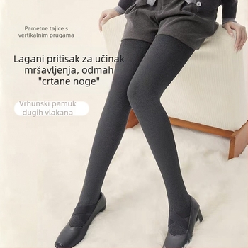 Ženske debeli flis legice s fleecem za jesen-zimu, vertikalnim prugama, crno-siva, toplo i oblikuje tijelo
