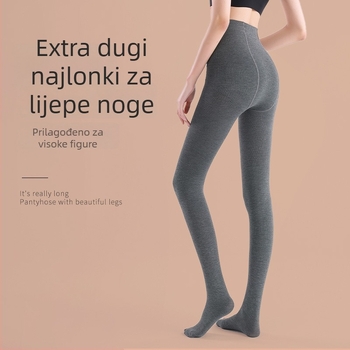 Ženske tajice visokog rasta s flis podstavom, produžena dužina, siva, za proljeće-zimu, guste i tople