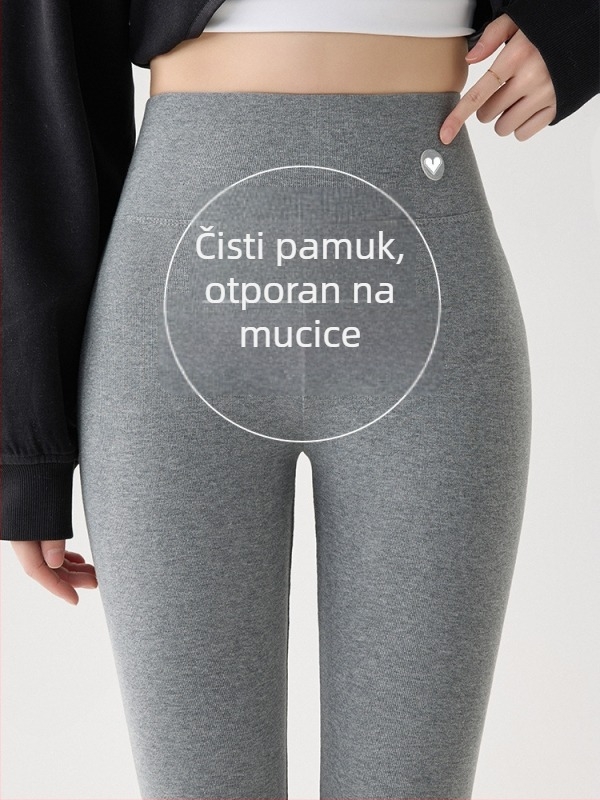 Sive pamučne legice za žene, visoki pojas, tanke, rastezljive za proljeće i jesen