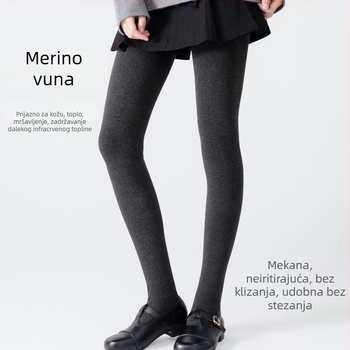 Ženske pamučne tajice s flis podstavom od pamuka, tamno siva, japanski stil, srednja debljina
