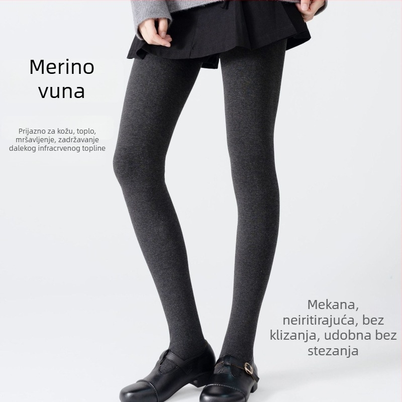 Ženske pamučne tajice s flis podstavom od pamuka, tamno siva, japanski stil, srednja debljina