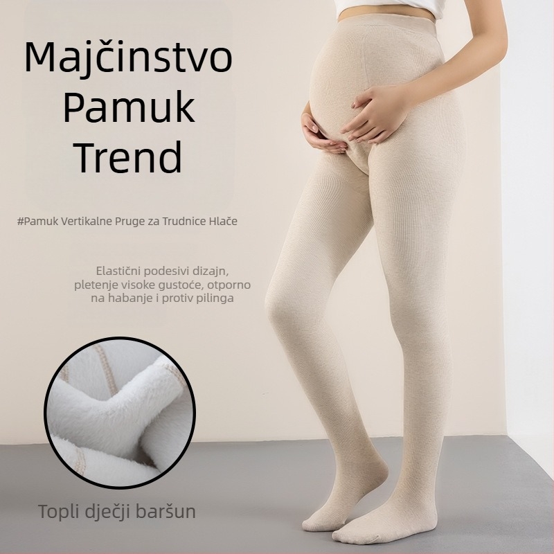 Trudničke tajice s flisom iznutra za proleće i jesen, tanke, podrška trbuhu, prugaste