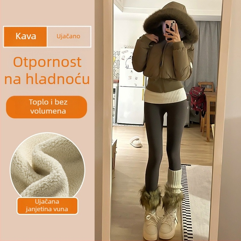 Ženske crne tajice za jogu, jesen-zima 2025, debele, s unutarnjom fleec podstavom, vizualno oblikuju siluetu