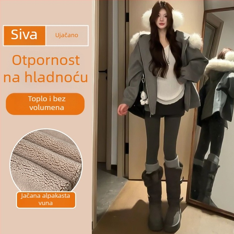 Ženske crne tajice za jogu, jesen-zima 2025, debele, s unutarnjom fleec podstavom, vizualno oblikuju siluetu
