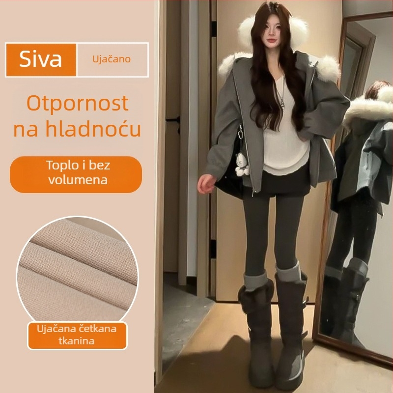 Ženske crne tajice za jogu, jesen-zima 2025, debele, s unutarnjom fleec podstavom, vizualno oblikuju siluetu