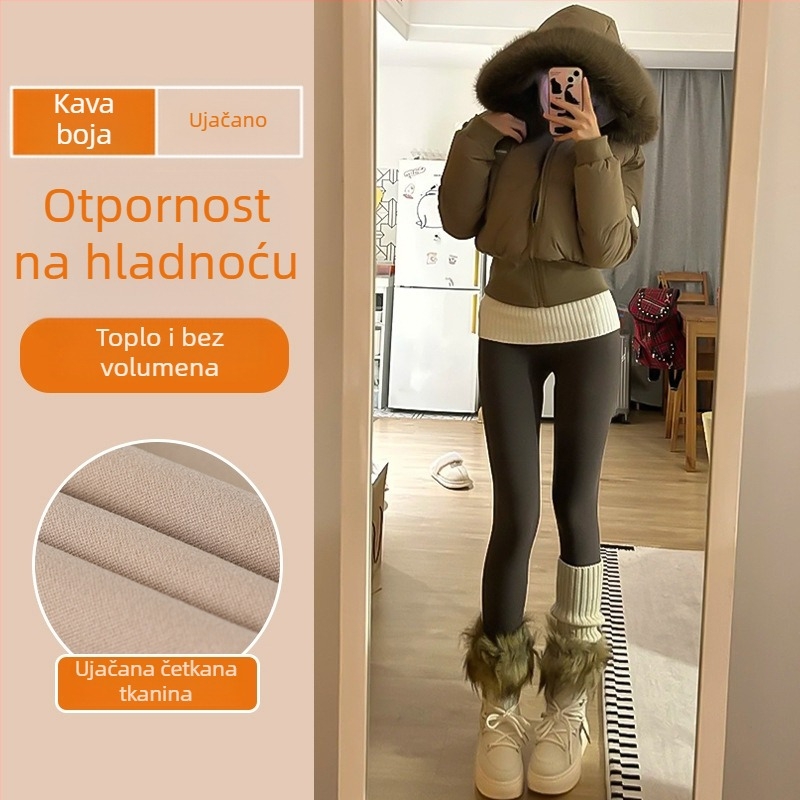 Ženske crne tajice za jogu, jesen-zima 2025, debele, s unutarnjom fleec podstavom, vizualno oblikuju siluetu