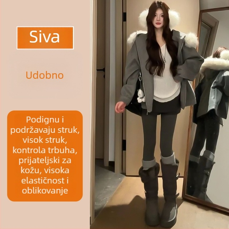 Ženske crne tajice za jogu, jesen-zima 2025, debele, s unutarnjom fleec podstavom, vizualno oblikuju siluetu