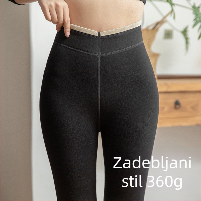 Crne tople hlače od pamuka s flis podstavom, debeli zimski hlače za vanjsku upotrebu, visokim strukom, izuzetno debele