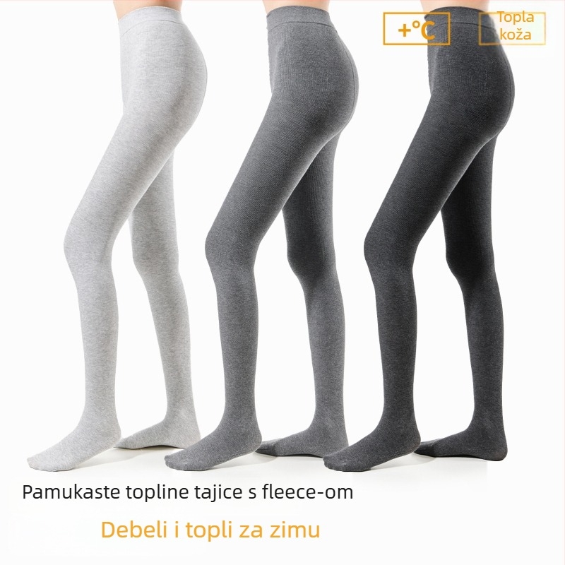 Ženske tajice od pamuka s flekse podstavom, tople sive za jesen i zimu, s mikrokašmirom, s nogama
