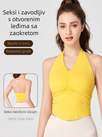 Ženski halter joga top s otvorenim leđima i ugrađenim košaricama, dužina struka, materijal Nuls Naked Feeling, 80% najlon, 20% spandeks
