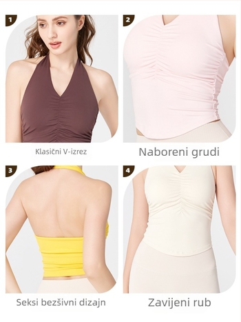 Ženski halter joga top s otvorenim leđima i ugrađenim košaricama, dužina struka, materijal Nuls Naked Feeling, 80% najlon, 20% spandeks