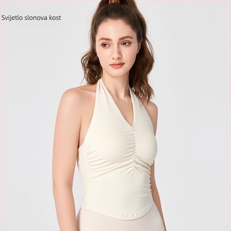 Ženski halter joga top s otvorenim leđima i ugrađenim košaricama, dužina struka, materijal Nuls Naked Feeling, 80% najlon, 20% spandeks