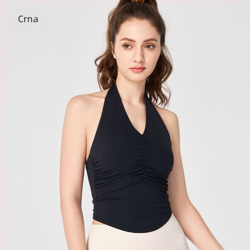 Ženski halter joga top s otvorenim leđima i ugrađenim košaricama, dužina struka, materijal Nuls Naked Feeling, 80% najlon, 20% spandeks