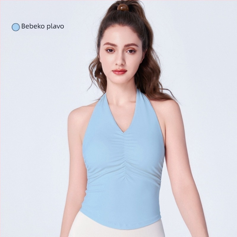 Ženski halter joga top s otvorenim leđima i ugrađenim košaricama, dužina struka, materijal Nuls Naked Feeling, 80% najlon, 20% spandeks