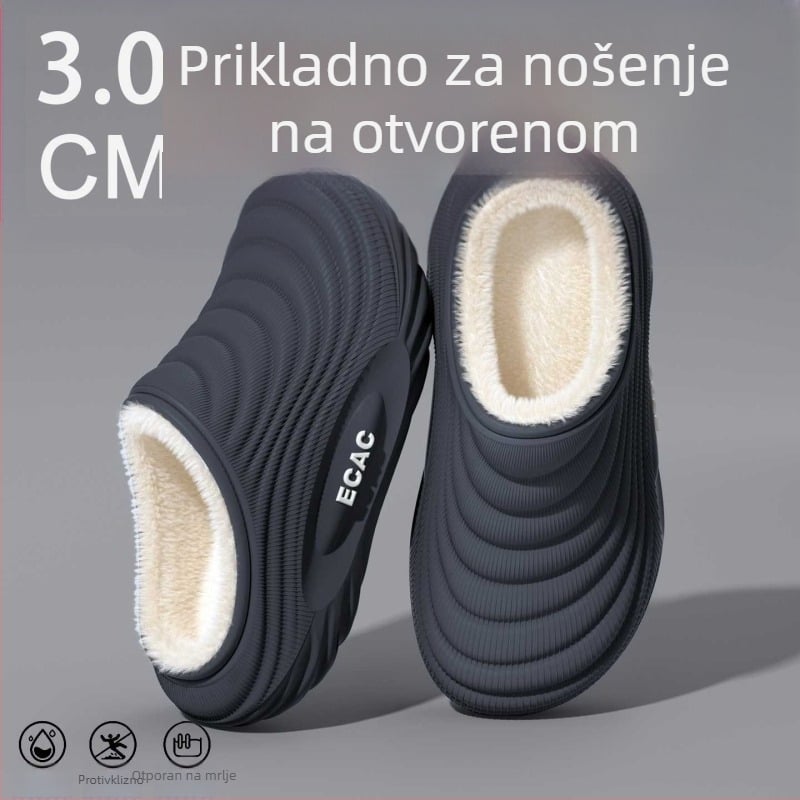 Muške vodootporne pamučne papuče - unutarnja uporaba, protuklizne, antibakterijske, topla baršunasta podstava, EVA potplat