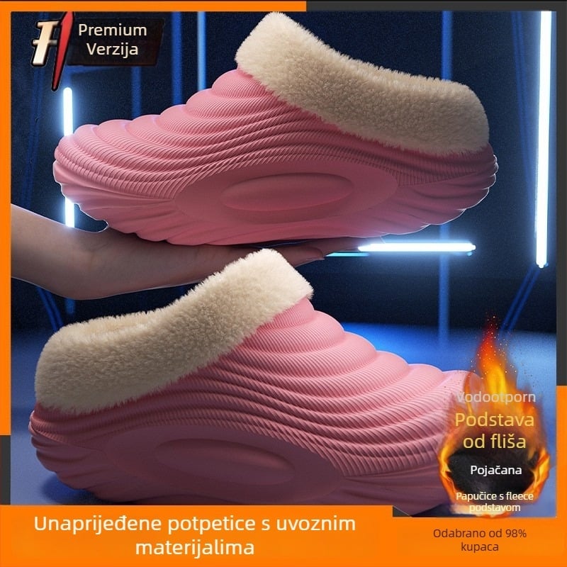 Muške vodootporne pamučne papuče - unutarnja uporaba, protuklizne, antibakterijske, topla baršunasta podstava, EVA potplat