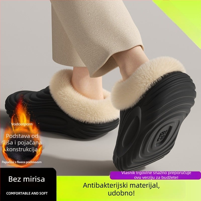 Muške vodootporne pamučne papuče - unutarnja uporaba, protuklizne, antibakterijske, topla baršunasta podstava, EVA potplat