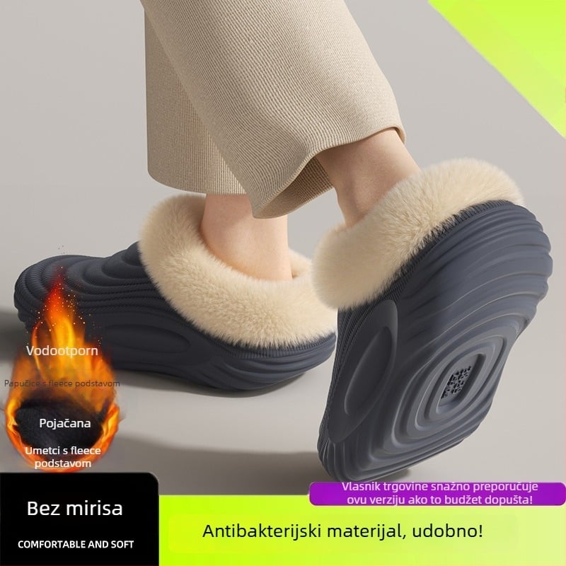 Muške vodootporne pamučne papuče - unutarnja uporaba, protuklizne, antibakterijske, topla baršunasta podstava, EVA potplat