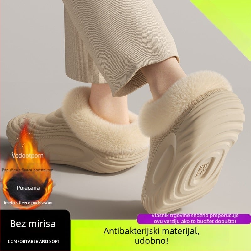 Muške vodootporne pamučne papuče - unutarnja uporaba, protuklizne, antibakterijske, topla baršunasta podstava, EVA potplat