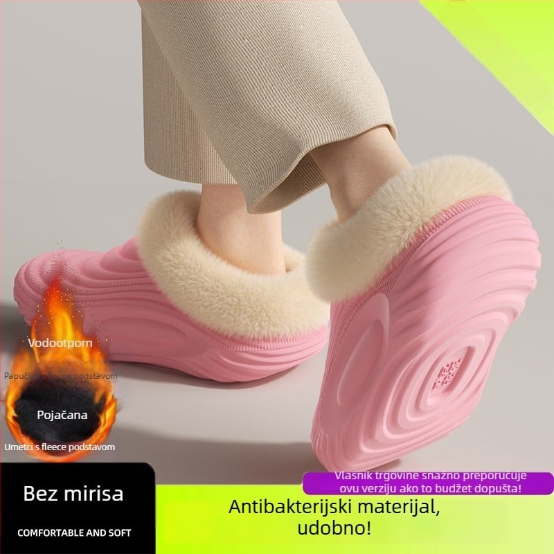 Muške vodootporne pamučne papuče - unutarnja uporaba, protuklizne, antibakterijske, topla baršunasta podstava, EVA potplat