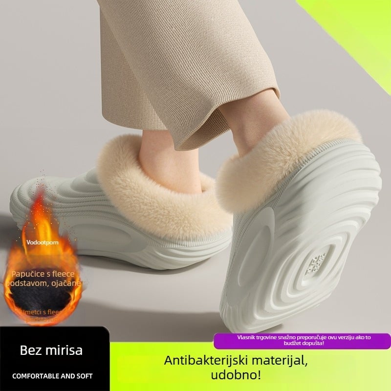 Muške vodootporne pamučne papuče - unutarnja uporaba, protuklizne, antibakterijske, topla baršunasta podstava, EVA potplat