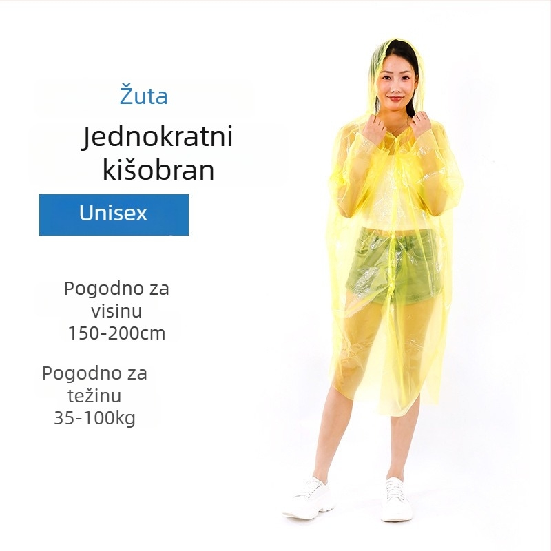 Jednokratni pončo za planinarenje s PE tkaninom, standardne debljine, 60–100 g, za jednu osobu.