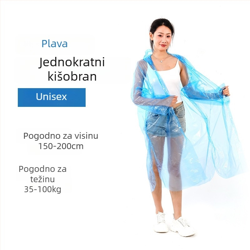 Jednokratni pončo za planinarenje s PE tkaninom, standardne debljine, 60–100 g, za jednu osobu.