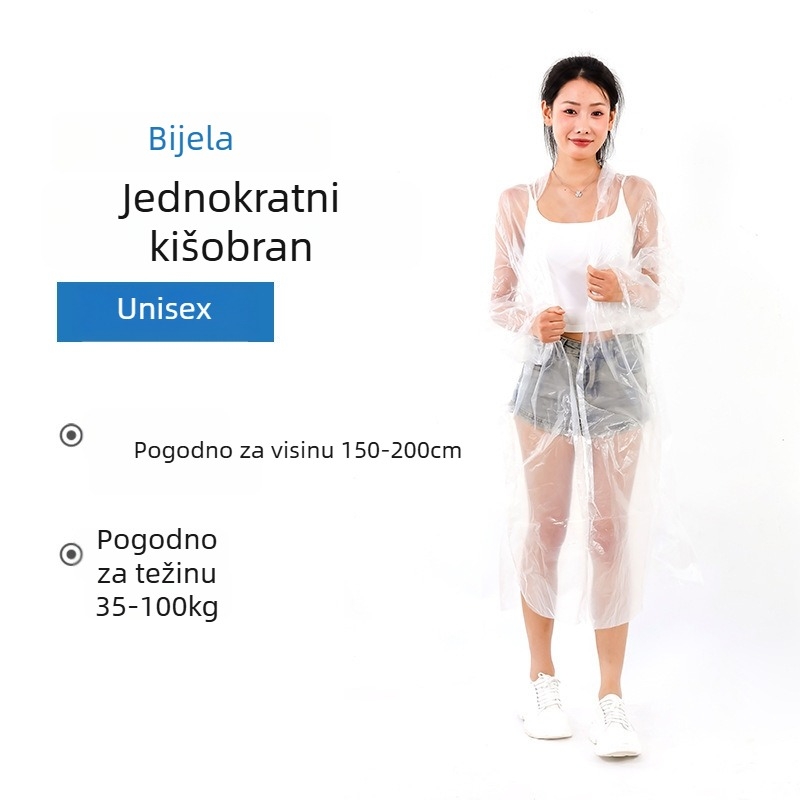 Jednokratni pončo za planinarenje s PE tkaninom, standardne debljine, 60–100 g, za jednu osobu.