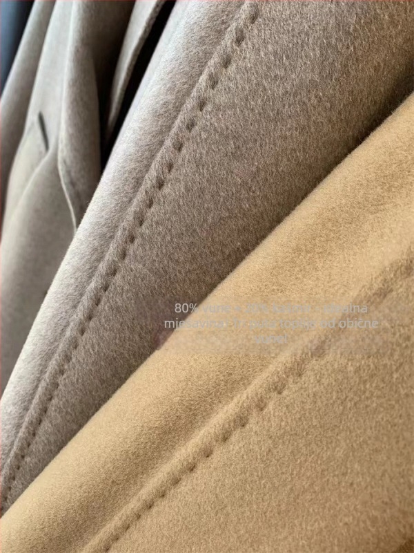 Ženski reverzibilni tweed kaput, kašmir-vuna mješavina (kašmir <30%, vuna 80–90%), jesen 2024.