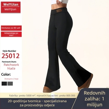 Ženske hlače visokog struka s flis podstavom, bootcut stil, elastične, tople, 95% poliester, 5% spandex