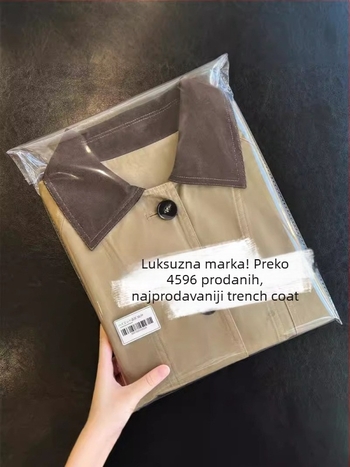 Ženski pamučni kaput, jednobojni uzorak, srednja duljina, ravni kroj, dugi rukavi, polo ovratnik, 95% pamuk, gradski stil, jesen 2024