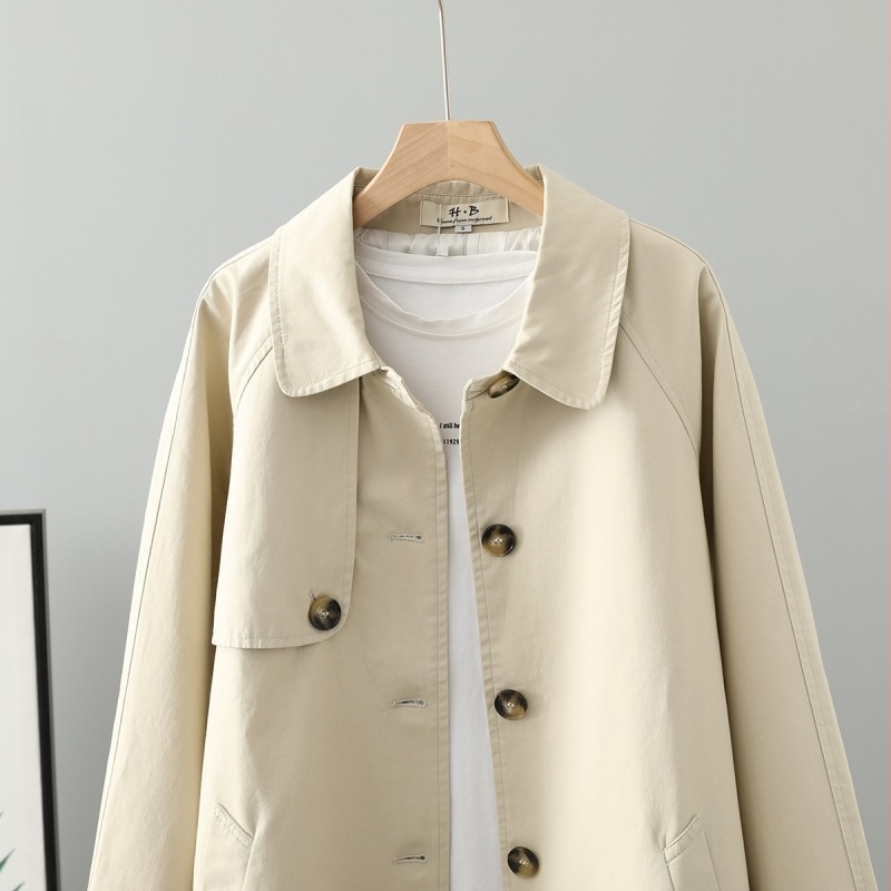 Ženski trench coat u korejskom stilu - jednodijelni zatvarač, rever, pamuk, opuštena silueta