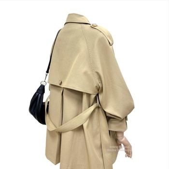 Trench kaput za žene maloga rasta - Chenille-spandex mješavina, srednja duljina, ovratnik s lotus listom, bez rukava, detalj vezivanja, jesen 2025