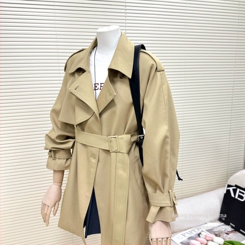 Trench kaput za žene maloga rasta - Chenille-spandex mješavina, srednja duljina, ovratnik s lotus listom, bez rukava, detalj vezivanja, jesen 2025
