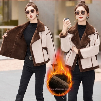 Kaput od deerskin velura s vunom izolacijom, pravilan kroj, dugi rukavi, jednostruko kopčanje, rever (Deerskin velvet; lamb-wool insulation; thick warmth; single-breasted; lapel)