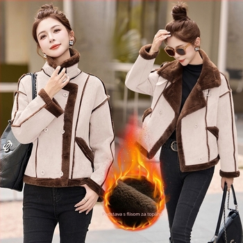 Kaput od deerskin velura s vunom izolacijom, pravilan kroj, dugi rukavi, jednostruko kopčanje, rever (Deerskin velvet; lamb-wool insulation; thick warmth; single-breasted; lapel)