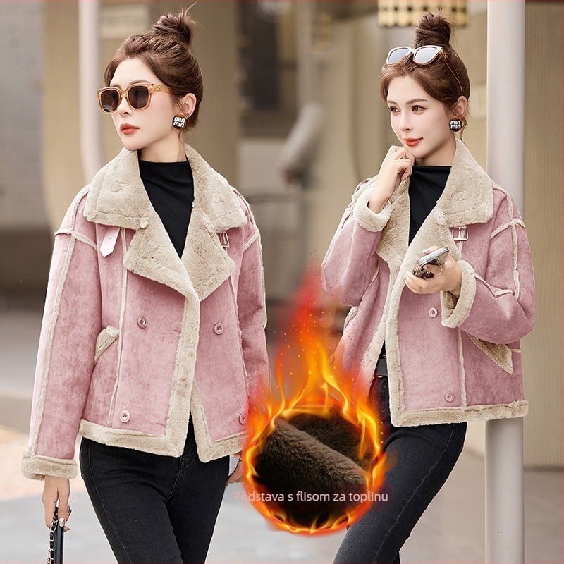 Kaput od deerskin velura s vunom izolacijom, pravilan kroj, dugi rukavi, jednostruko kopčanje, rever (Deerskin velvet; lamb-wool insulation; thick warmth; single-breasted; lapel)