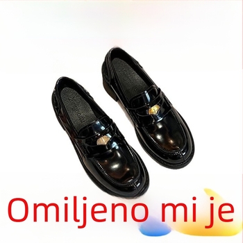 Ženske loafers od teleće kože, okrugli vrh, niski gornji dio, gumeni potplat, podstava od svinjske kože, debeli pet 3–5 cm, britanski stil