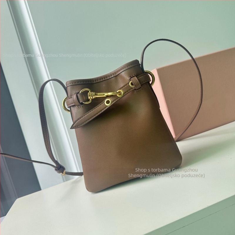Crossbody torba od prave kože s platnenom podstavom, vertikalni kvadratni oblik, džep za mobitel, za svakodnevnu upotrebu
