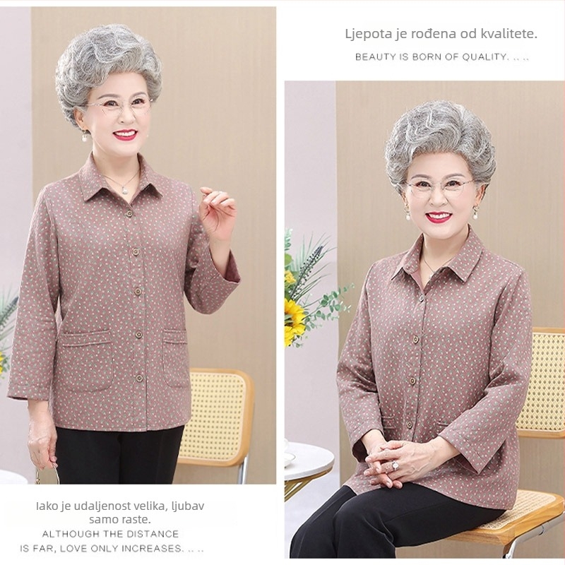Košulja od 100% pamuka s dugim rukavom za žene srednje dobi i starije – ležerni stil, ljeto 2025
