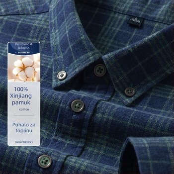 Muška košulja za jesen-zimu, 100% pamuk, karirani uzorak, casual stil, slim fit
