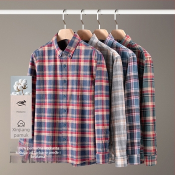 Muška košulja od 100% pamuka s flanelom, karirana, dugi rukav, jesen-zima, casual, debela