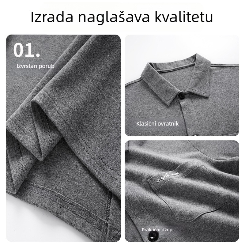 Kardigan od čistog pamuka s dugim rukavima za muškarce srednje dobi i starije, s džepovima i rever ovratnikom, lagani proljetni gornji dio