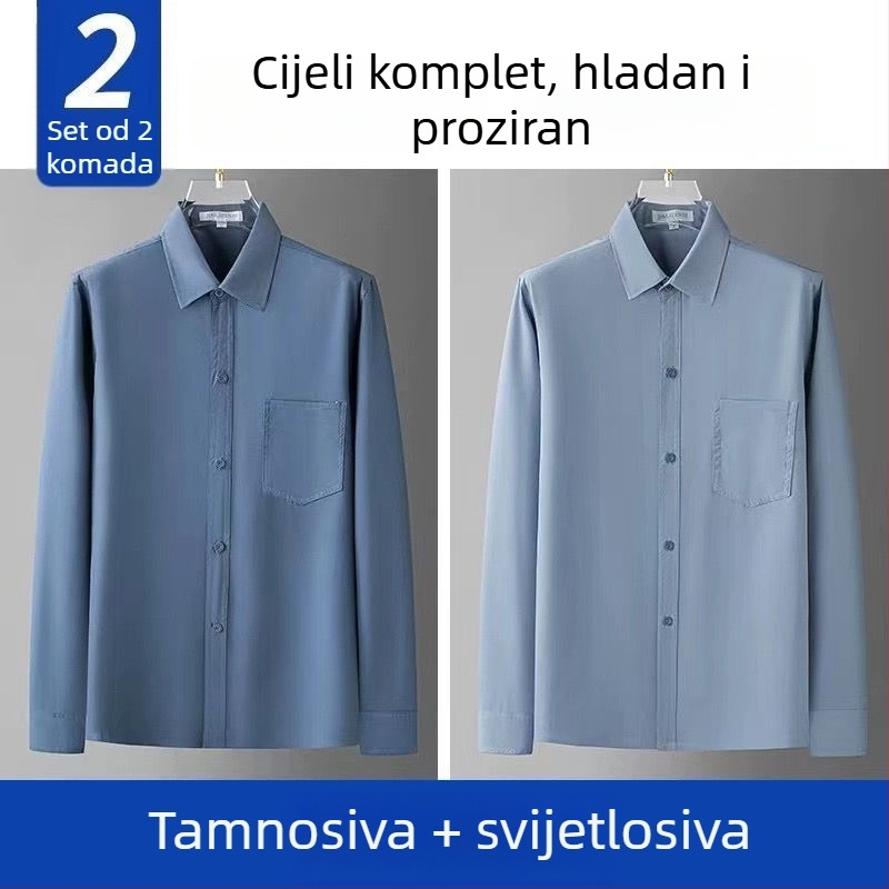 Muška svilena košulja s dugim rukavima, opuštenog kroja, široka kragna, prozračna, jednobojni uzorak