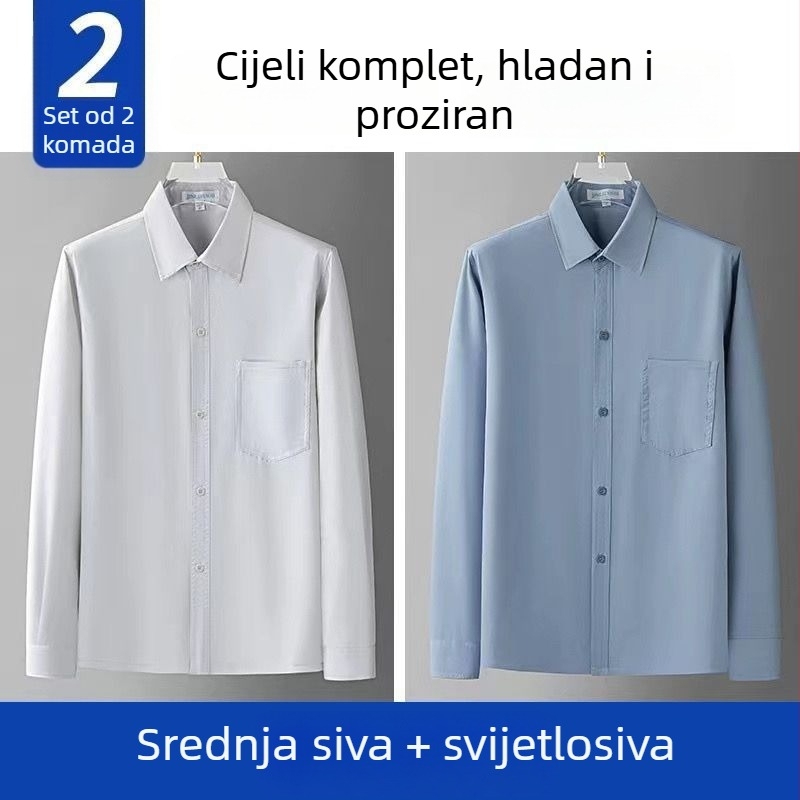 Muška svilena košulja s dugim rukavima, opuštenog kroja, široka kragna, prozračna, jednobojni uzorak