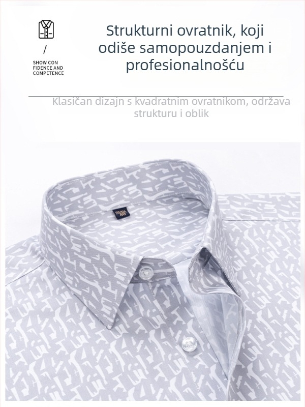 Muška košulja s dugim rukavima od modalnog materijala, cvjetni uzorak, prozračna, otporna na gužvanje, odvodi vlagu, 68,6% poliester, kvadratni ovratnik, prilagodljiv kroj