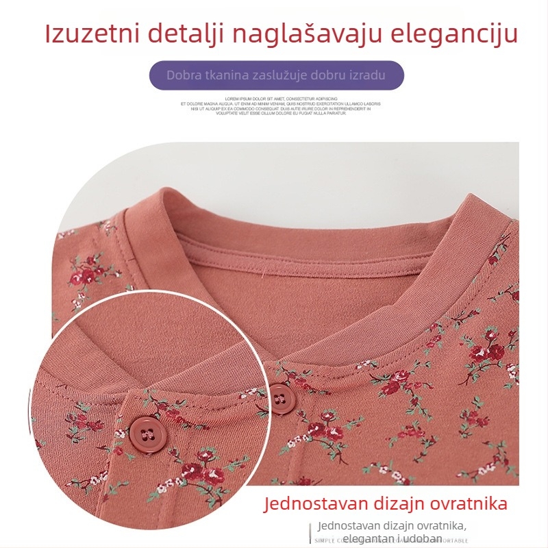 Ženski kardigan od 100% pamuka za jesen/zimu, dugi rukav, cvjetni uzorak, pogodna za srednje dobi i starije žene